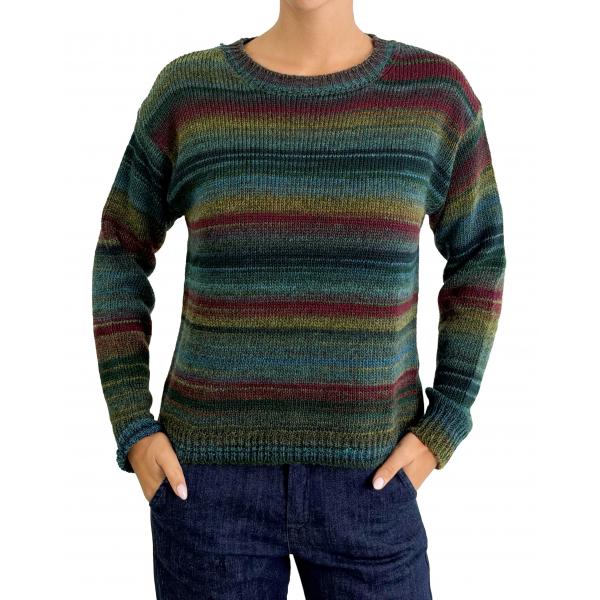 Maglione multicolor con righe girocollo